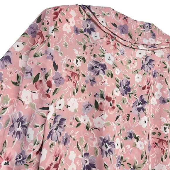 Alfred Dunner Vintage Pink Floral Ruffle Neckline Button down Blouse size 16 - Picture 9 of 10